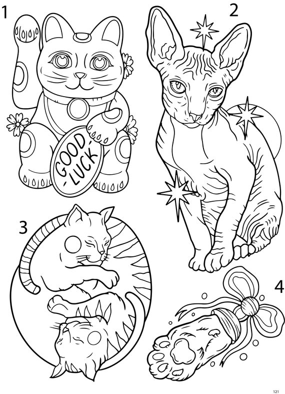 Tattoo Book Lucky Cat Flower Arm Dragon Tiger Traditional Tattoo Design  Book | eBay