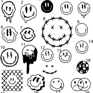 Pre-cut Ready To Use Smiley Face Tattoo Stencil Design set of 4 image 1