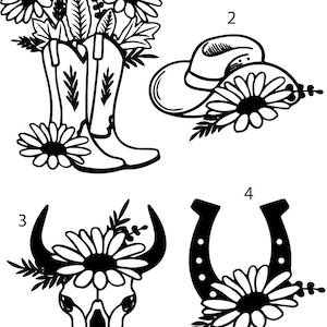 Pre-Made Ready To Cute Girly Flower Cowgirl Country Flash Tattoo Stencils set of 4