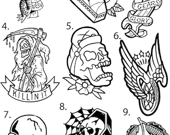 Pre-made Ready to Use 90's Cartoon Flash Tattoo Stencils Set of 4 - Etsy