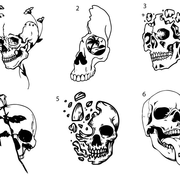Pre-Made Ready To Use Skull Rose Chain Flash Tattoo Stencils set of 4
