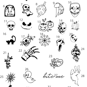 Pre-Made Ready to Use Halloween Spooky Horror Skull Tattoo Stencils set of (4)