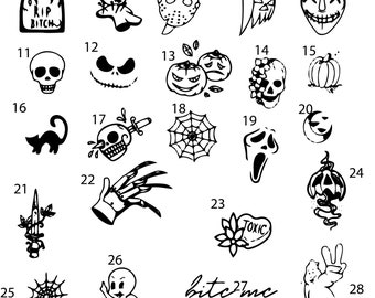 Pre-Made Ready to Use Halloween Spooky Horror Skull Tattoo Stencils set of (4)