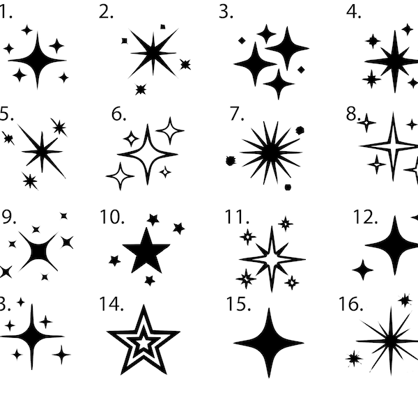Pre-Made Ready to Use Star Tattoo Stencils set of (4)