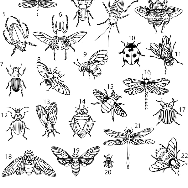 Pre-cut Ready To Use Bug Bumble Bee Dragonfly LadyBug Tattoo Stencil Designs Set of 4