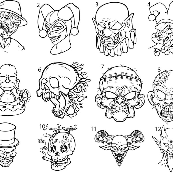 Pre-Made Ready To Use Horror Spooky Scary Joker Harley Quinn Zombie Flash Tattoo Stencils set of 4
