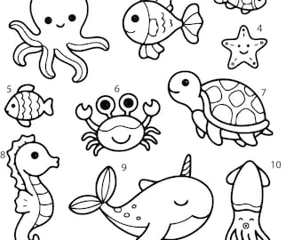 Pre-cut Ready to use Cute Sea Animals Tattoo Stencils set of (4)