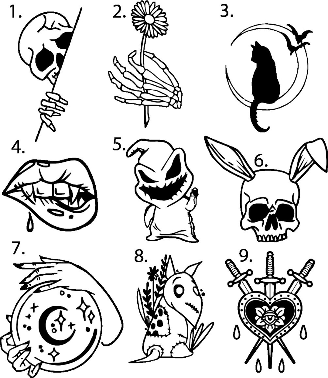 Pre-made Ready to Use Flash Tattoo Stencils Set of 4 - Etsy