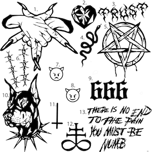Pre-Made Ready To Use Satantic Devil Flash Tattoo Stencils set of 4