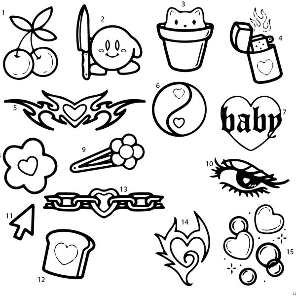 Pre-Made Ready To Use Girly Flash Tattoo Stencils set of 4