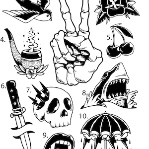 Pre-Made Ready To Use Flash Tattoo Stencils set of 4