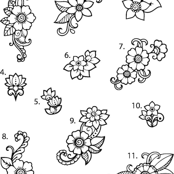 Pre-cut Ready to use Girly Flower Tattoo Stencil Face Tattoo Stencils set of ( 4 )