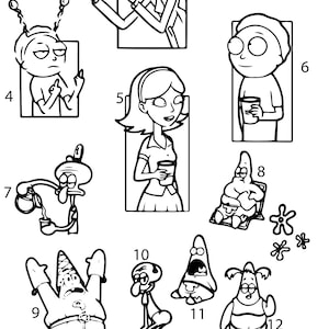Pre-Made Ready To Use Family Guy The Simpsons SpongeBob Cartoon Flash Tattoo Stencils set of 4