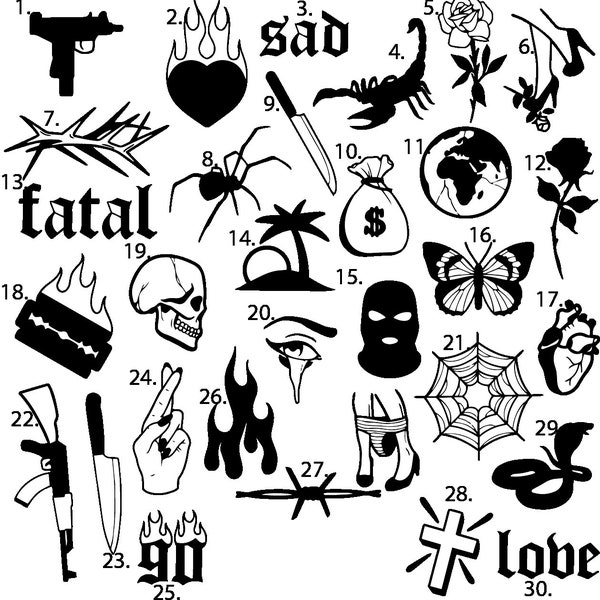 Pre-Made Ready To Use Flash Tattoo Stencils set of 4