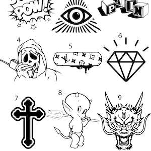 Pre-Made Ready To Use Horror Little Devil Diamond Flash Tattoo Stencils set of 4
