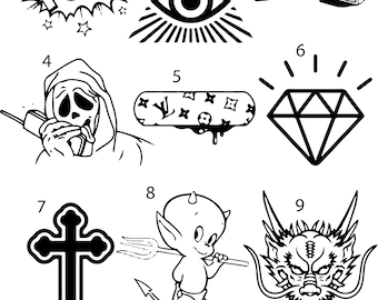Pre-Made Ready To Use Horror Little Devil Diamond Flash Tattoo Stencils set of 4