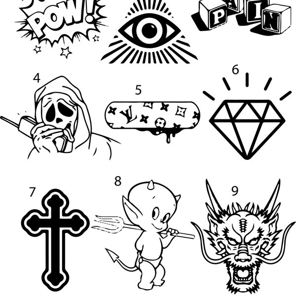 Pre-Made Ready To Use Horror Little Devil Diamond Flash Tattoo Stencils set of 4