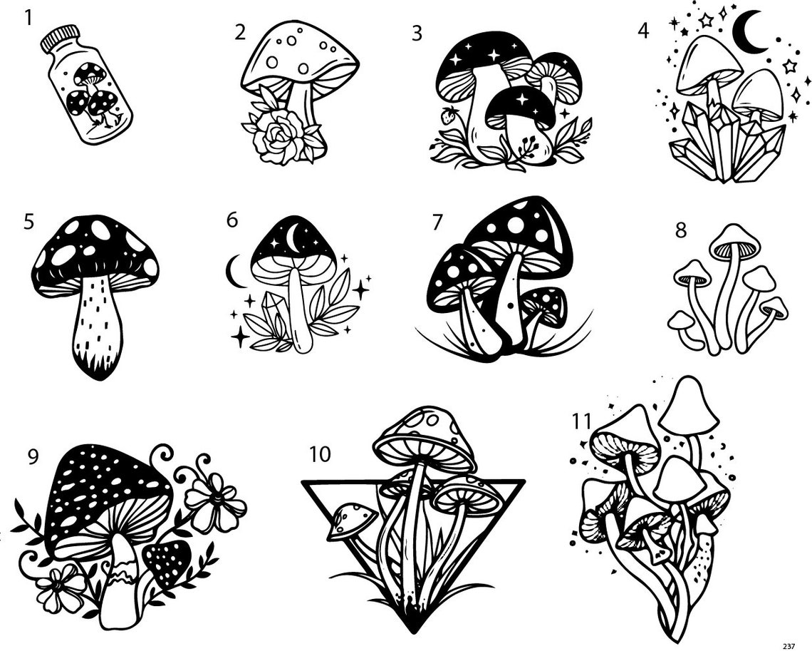 Pre-made Ready to Use Cute Mushroom Witchy Flash Tattoo Stencils Set of ...