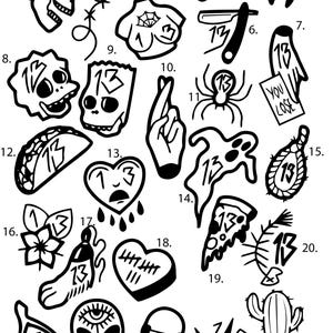 Pre-Made Ready To Use Friday 13th Halloween Horror Flash Tattoo Stencils set of 4