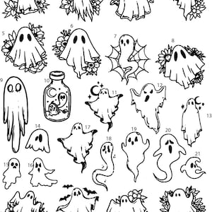Pre-Made Ready To Use Cute Ghost Flash Tattoo Stencils set of 4