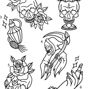 Pre-Made Ready To Use Spooky Halloween Witch Scary Flash Tattoo Stencils set of 4