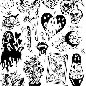 Pre-made Ready to Use Spooky Halloween Witch Scary Flash Tattoo ...
