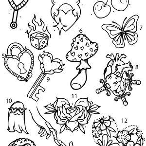 Pre-Made Ready To Use Hand Poke Dope Skull Butterfly Angel Flash Tattoo Stencils set of 4
