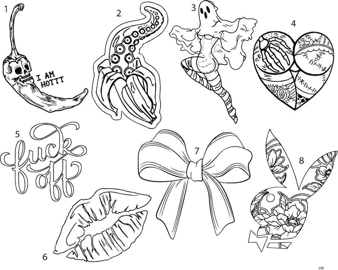 Premade Ready to Use Cute Girly Flash Tattoo Stencils Set of 4 Etsy