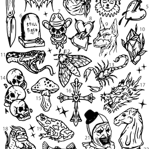 Pre-Made Ready To Use Hand Poke Flash Tattoo Stencils set of 4