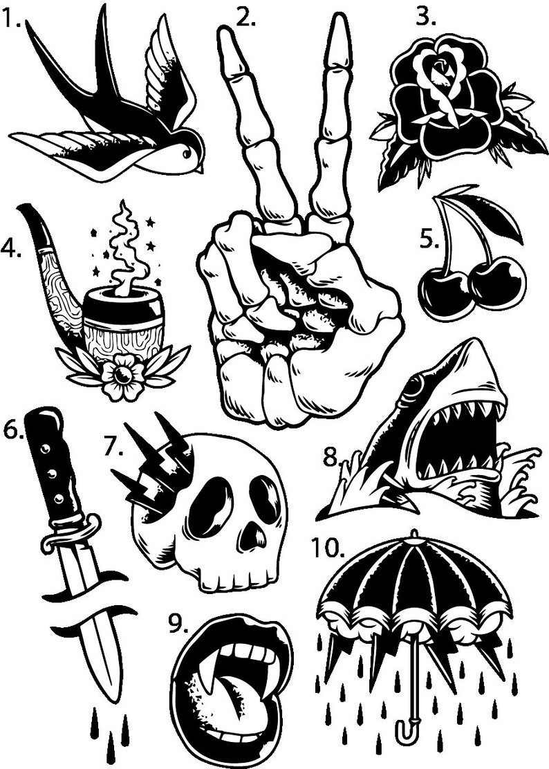 Premade Ready to Use Flash Tattoo Stencils Set of 4 Etsy