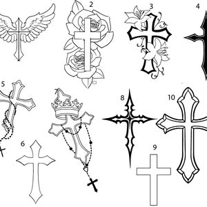 Pre-Made Ready To Use Flash Cross Tattoo Stencils set of 4