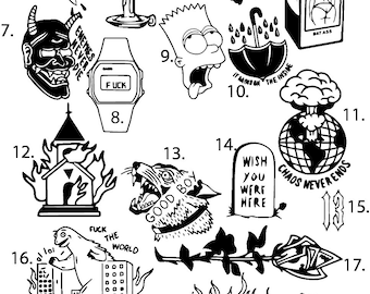 Pre-Made Ready To Use Flash Tattoo Stencils set of 4