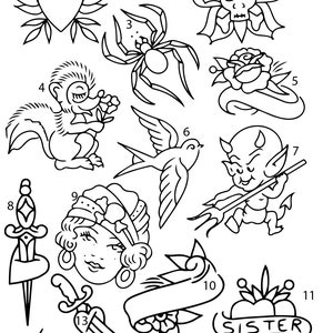 Pre-Made Ready To Use Spooky Halloween Witch Devil Spider Scary Flash Tattoo Stencils set of 4