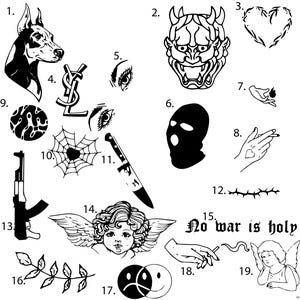 Pre-Made Ready To Use Dope Flash Tattoo Stencils set of 4