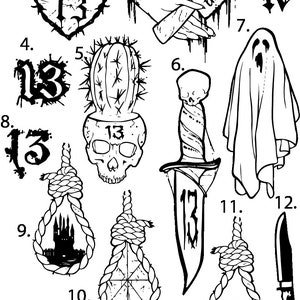 Pre-Made Ready To Use Flash Halloween / Friday 13th Tattoo Stencils set of 4