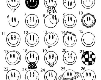 Pre-cut Ready To Use Smiley Face Tattoo Stencil Design set of ( 4 )