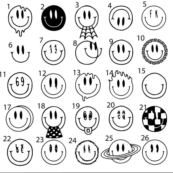 Pre-cut Ready To Use Smiley Face Tattoo Stencil Design set of ( 4 )