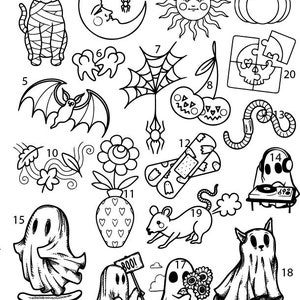 Pre-Made Ready To Use Spooky Halloween Witch Scary Flash Tattoo Stencils set of 4