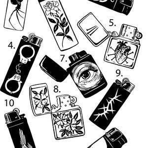 Pre-Made Ready To Use Lighter Flash Tattoo Stencils set of 4