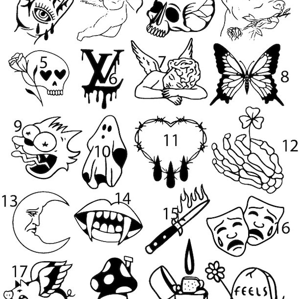 Plantillas de tatuaje prefabricadas listas para usar con diseño de calavera, mariposa y ángel, juego de 4