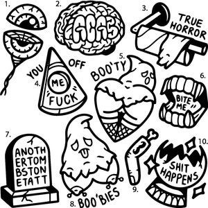 Pre-Made Ready To Use Ghost Horror Flash Tattoo Stencils set of 4