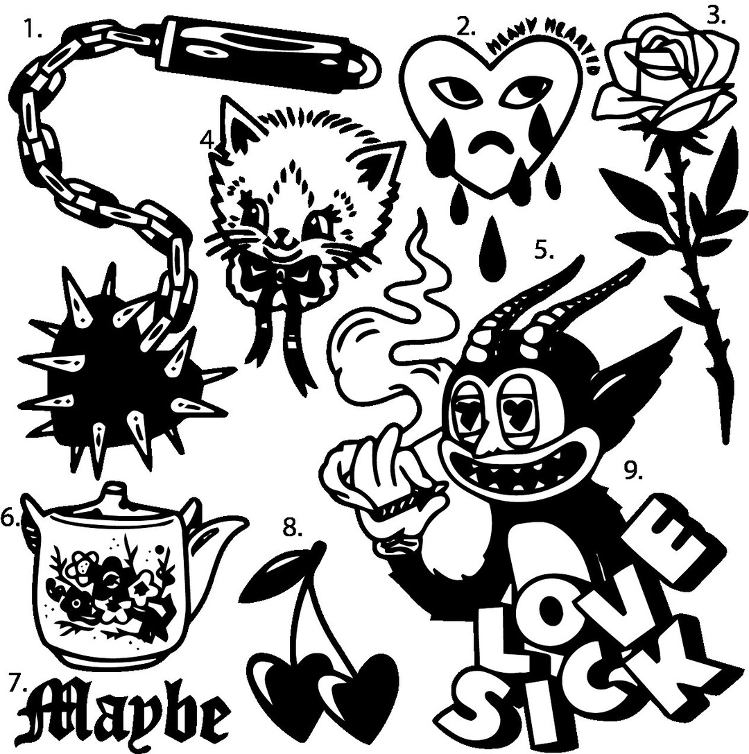 pre-made-ready-to-use-flash-tattoo-stencils-set-of-4-etsy