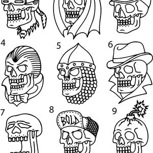 Pre-Made Ready To Use Hand Poke Flash Tattoo Stencils set of 4 Skull