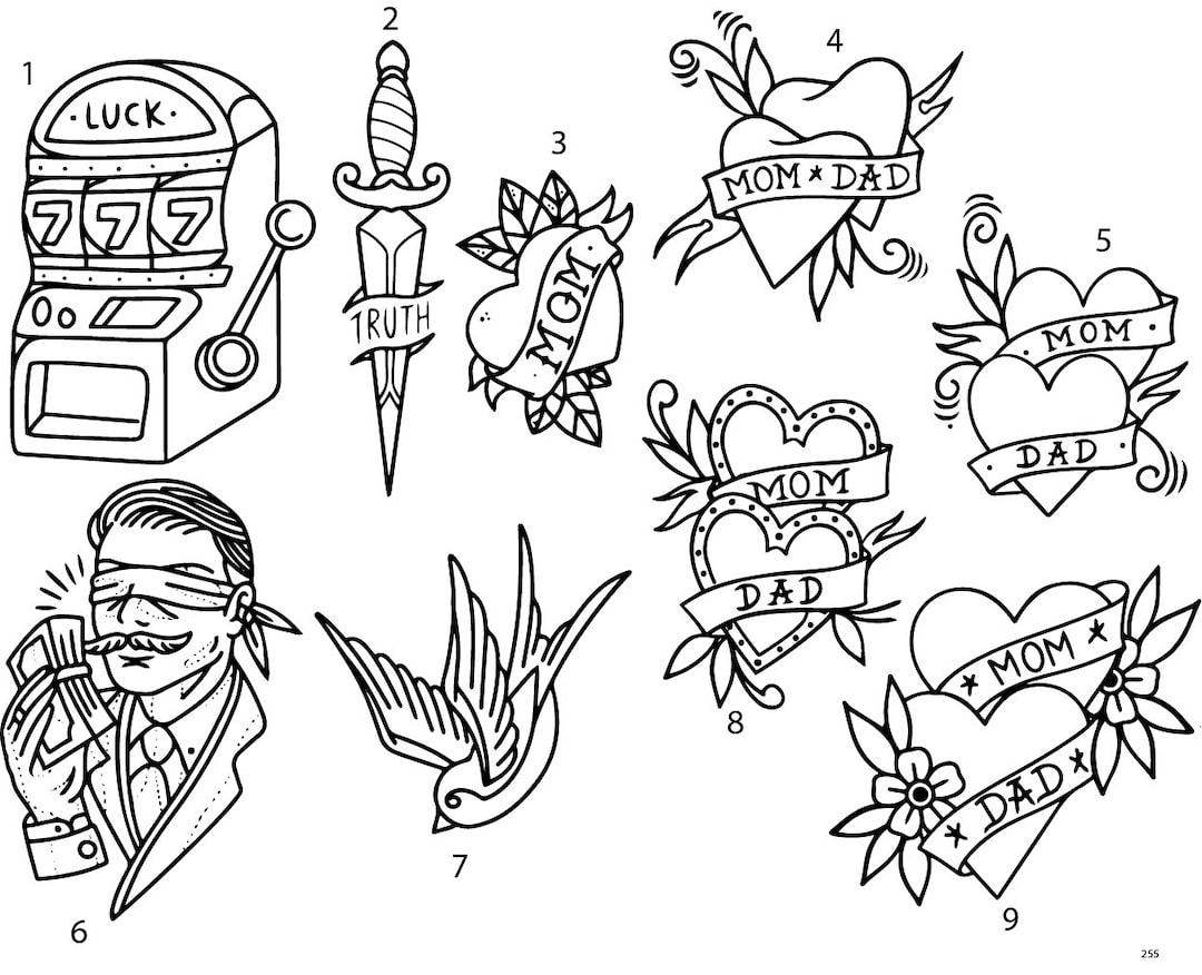 Pre-cut Ready to Use Mom Dad Ribbon Tattoo Stencils Set of 4 - Etsy