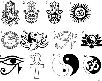 Lotus, Hamsa, Ying Yang Tattoo Stencils - Set of 4