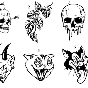 Pre-Made Ready To Use Satanic Devil Skull Crazy Cat Flash Tattoo Stencils set of 4