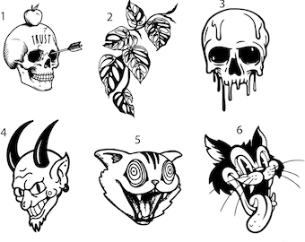 Satanic Skull & Devil Cat Tattoo Stencils - Set of 4 - Etsy 日本