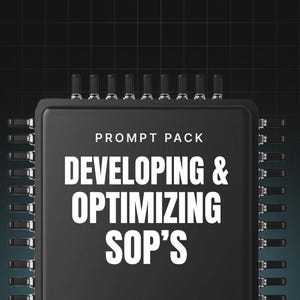Op de afbeelding: Een zwarte computerchip met de tekst "PROMPT PACK DEVELOPING & OPTIMIZING SOP'S" in wit.