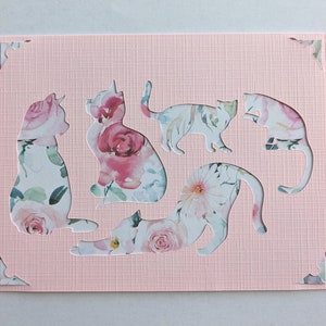Karte mit Katzen in einem hübschen Blumenmuster - pastell, rosa Grußkarte - Geburtstage - Katzenliebhaber - Geschenk - Katzenliebhaber