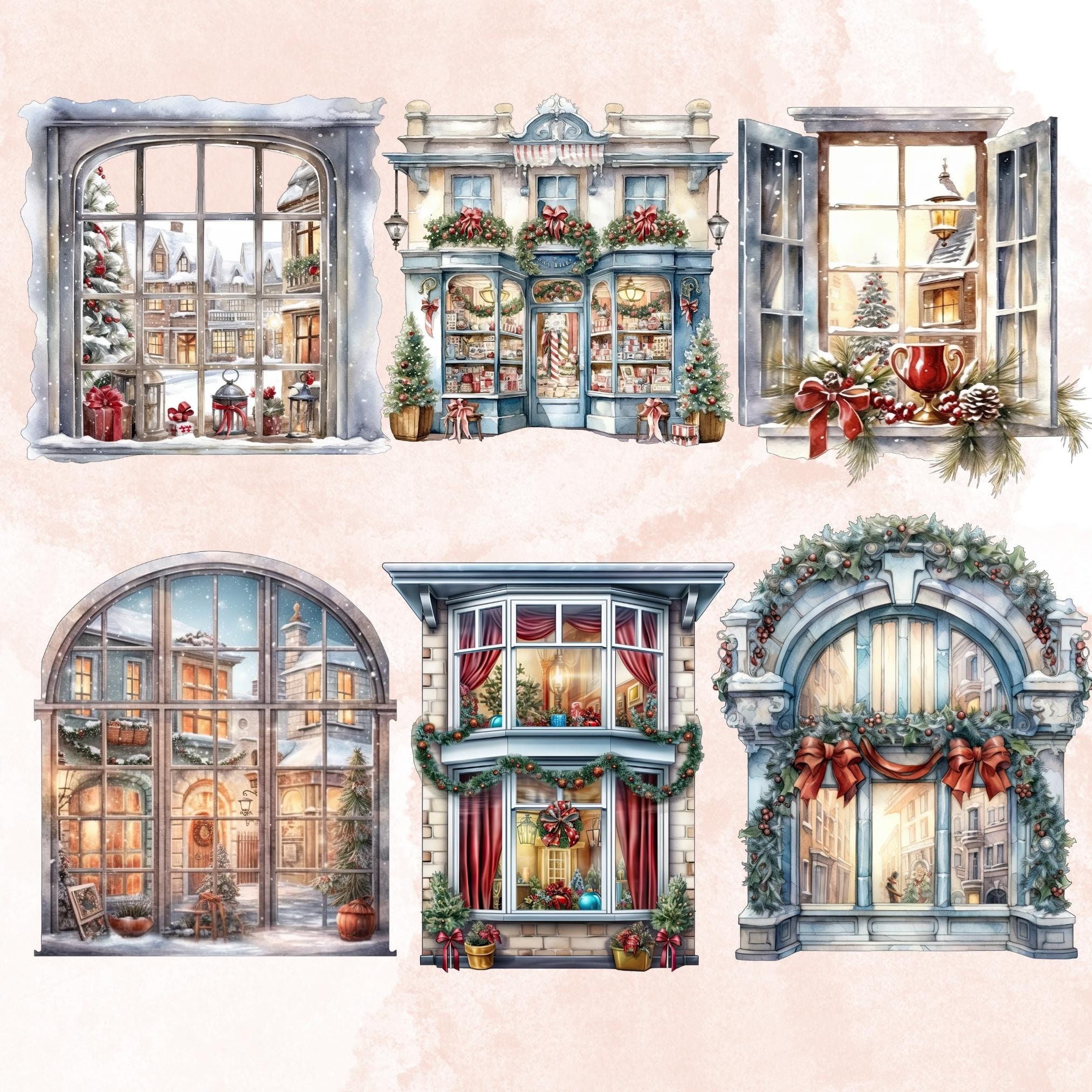 Window Prinatables Watercolor Christmas Window Clipart, Cozy Christmas Window Clipart ...